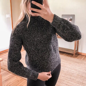 Acne Studios Black Gray 100% Wool Tight Knit Classic Designer Turtleneck Sweater